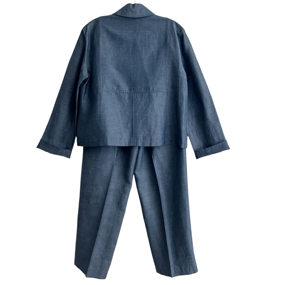 Via Seta Denim Blue Silk Linen Pantsuit 10 Epc View 2